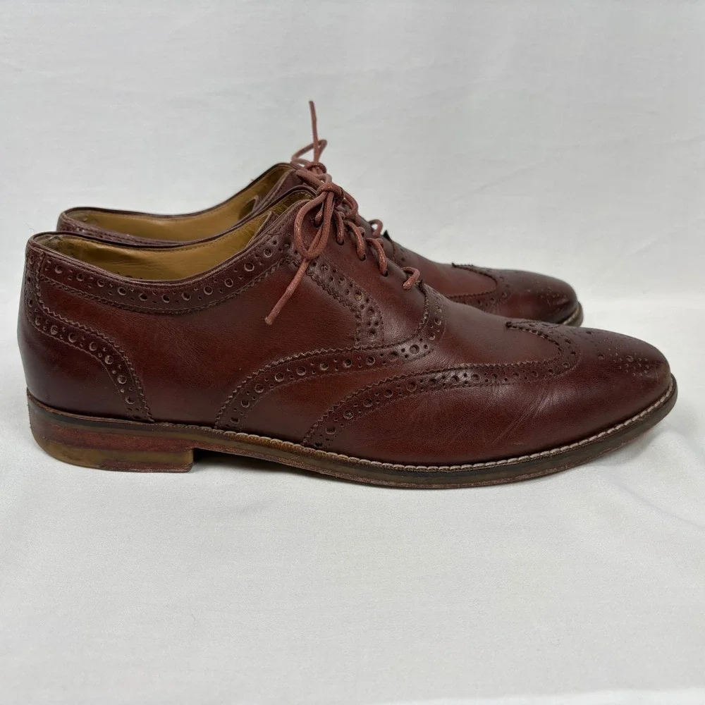 Cole Haan Wingtip Oxford 9.5M Brown Leather Brogue Grand.OS Dress Shoes Business - Picture 8 of 10